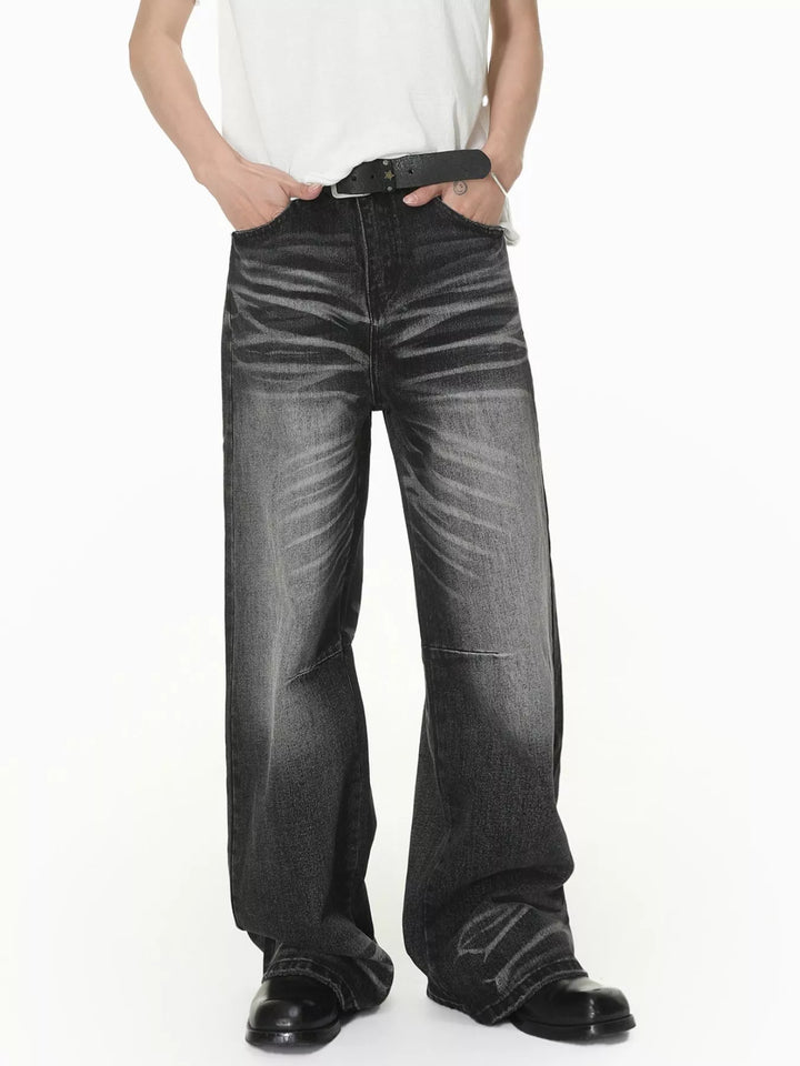 Men's washed wide-leg jeans in charcoal gray