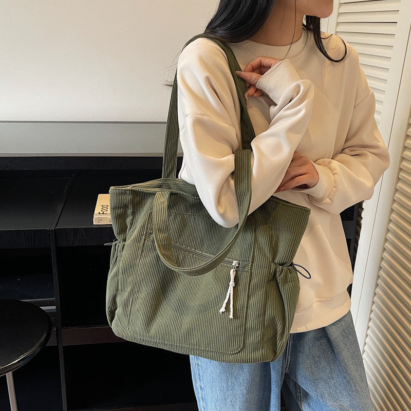 Women's Corduroy Tote Bag – Casual Everyday Shoulder Bag with Double Straps