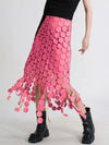 Cascading disc-fringe asymmetrical midi skirt