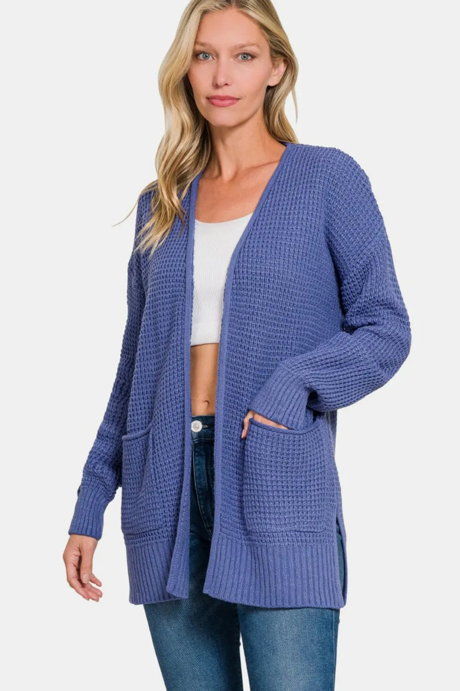 Waffle Open Front Sweater Cardigan — Marlin