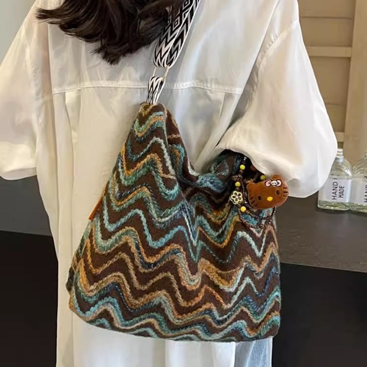 Women's Embroidered Canvas Crossbody Bag – Ethnic Boho Shoulder Bag with Pendant Option