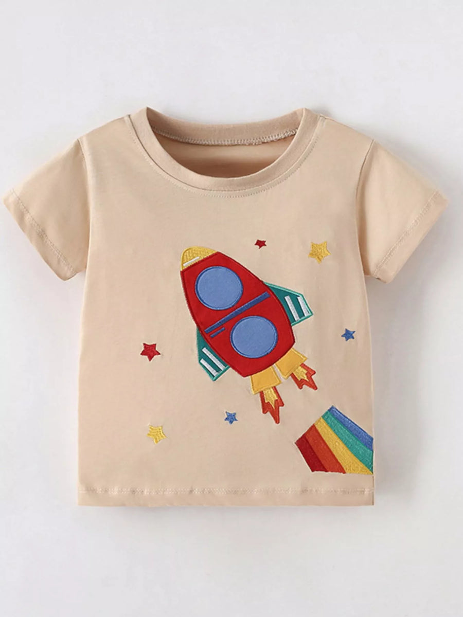 Moonbeam Rocket Embroidered Short-Sleeve T-Shirt