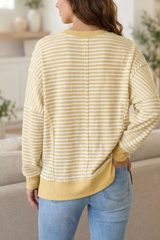 Another view: Striped Textured Knit Split-Hem Top