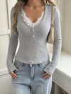 Women's grey ribbed long-sleeve top