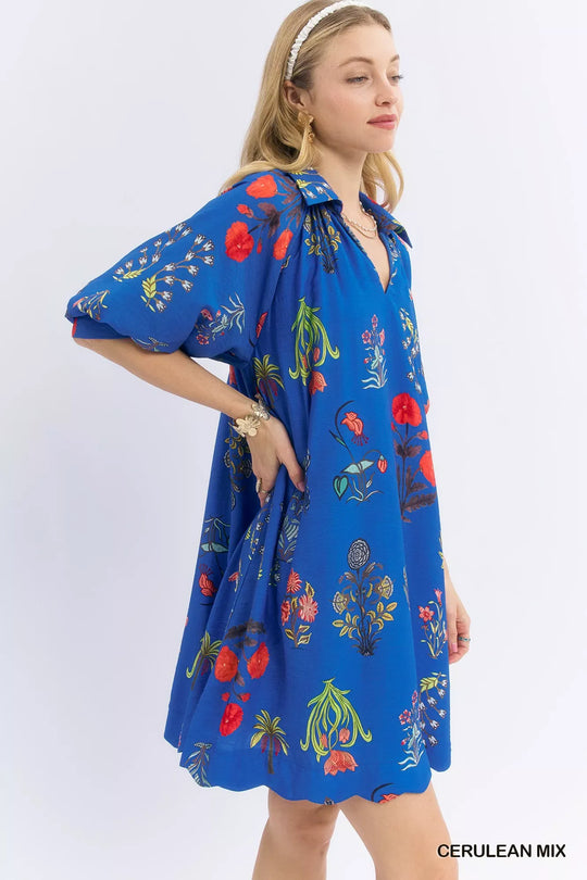 Another view: Umgee Floral Encyclopedia Print Mini Dress