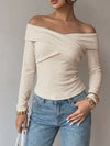 Apricot off-shoulder long-sleeve crop top for women