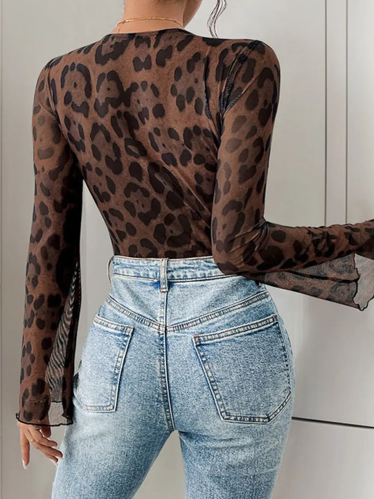 Another view: Perfee Leopard V-Neck Lace Bodysuit