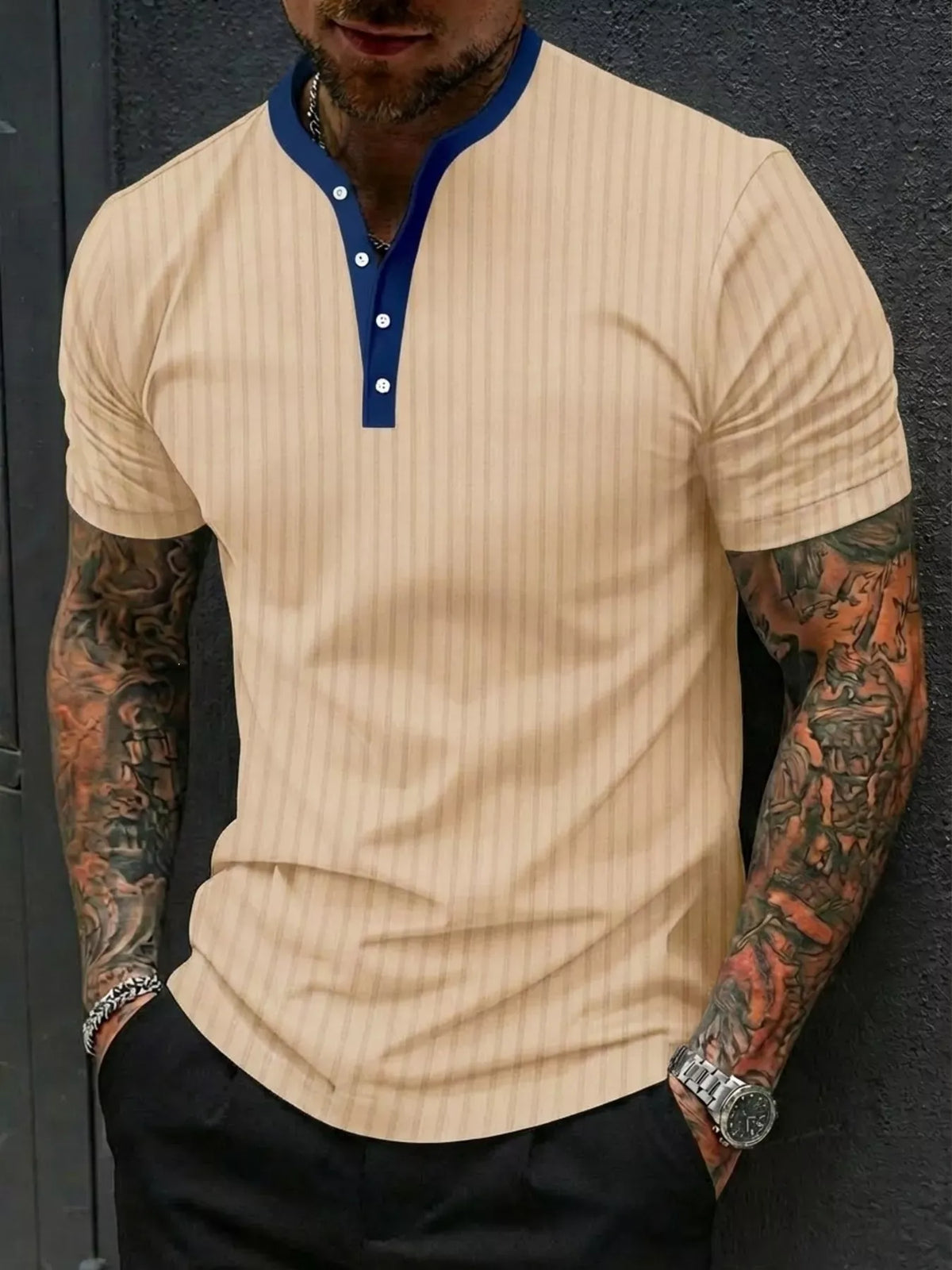 Men's Striped Short-Sleeve Cotton-Blend Top — photo 3