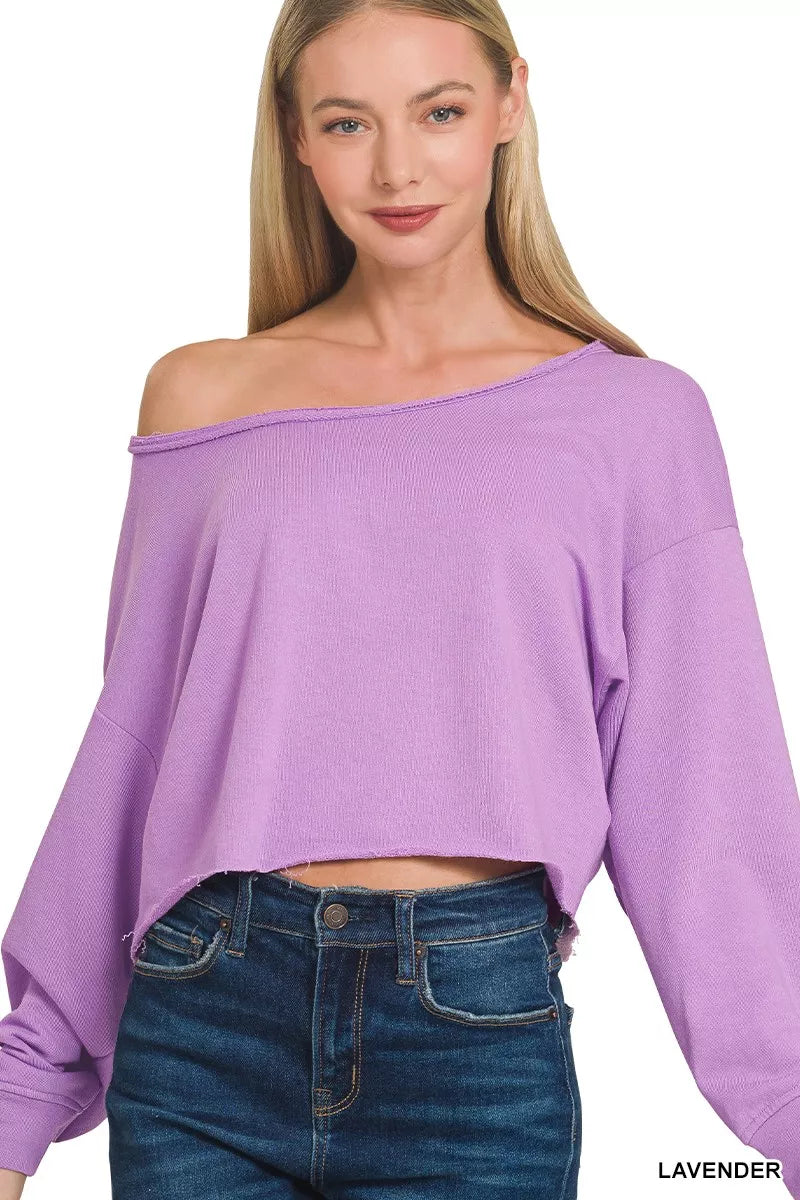 French Terry Boatneck Crop Top — Lavender