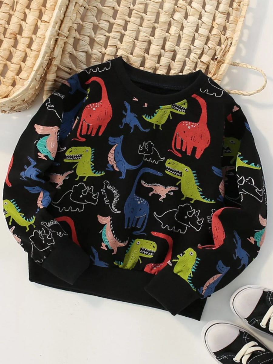 Kids’ Dinosaur-Print Sweatshirt — Black