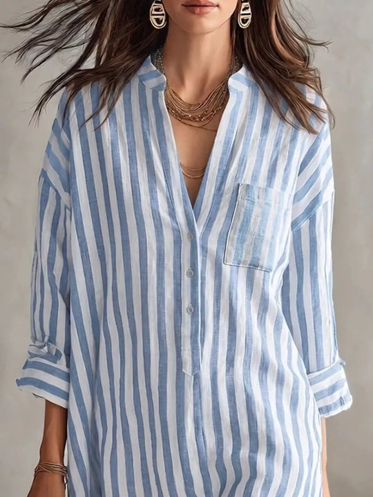 Another view: Striped 3/4-Sleeve Shirt Dress — Full Size