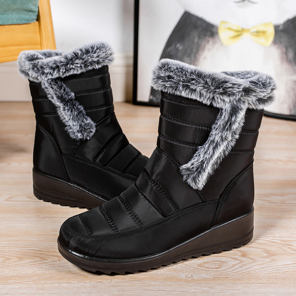 Women's High Top Snow Boots | Faux Rabbit Fur Collar | Chain Detail | Waterproof Warm Winter Boots