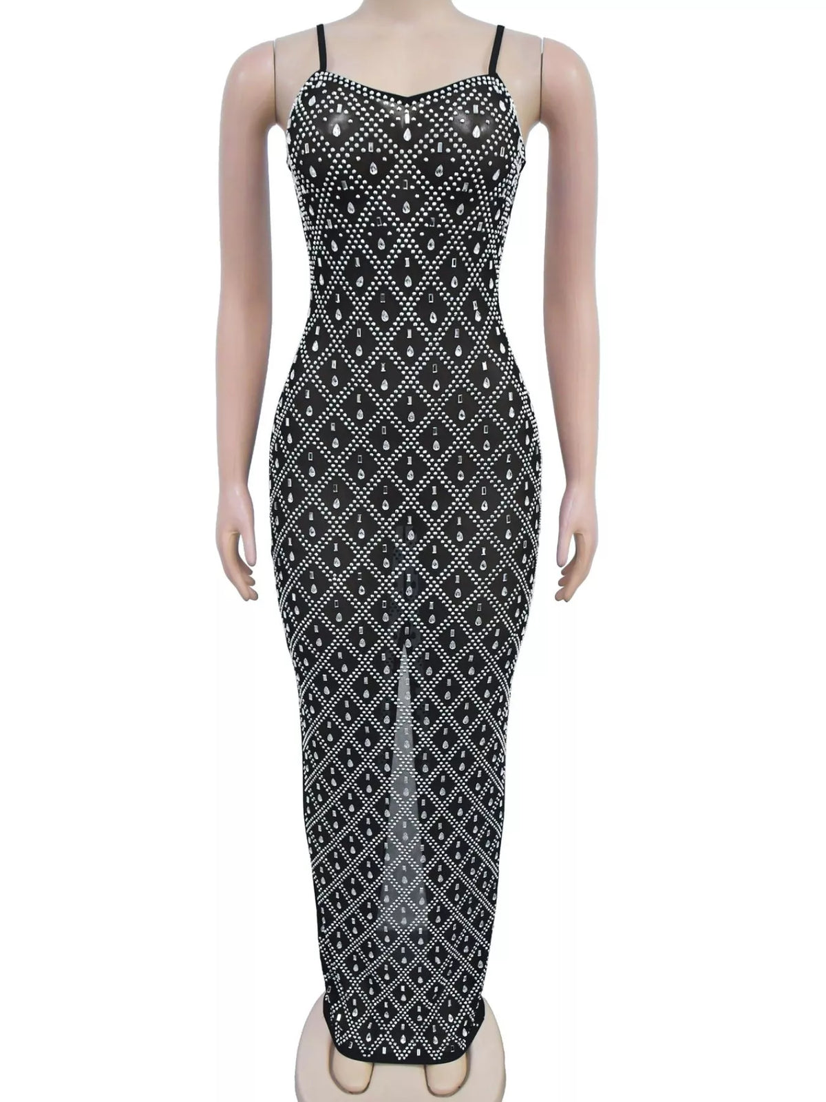 Women's Rhinestone Sheer-Mesh Maxi Dress