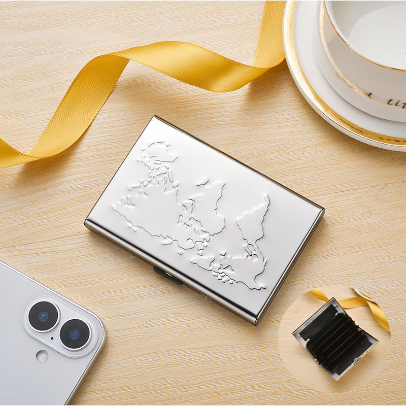 High-End Stainless Steel Cardholder With Map Engraving
