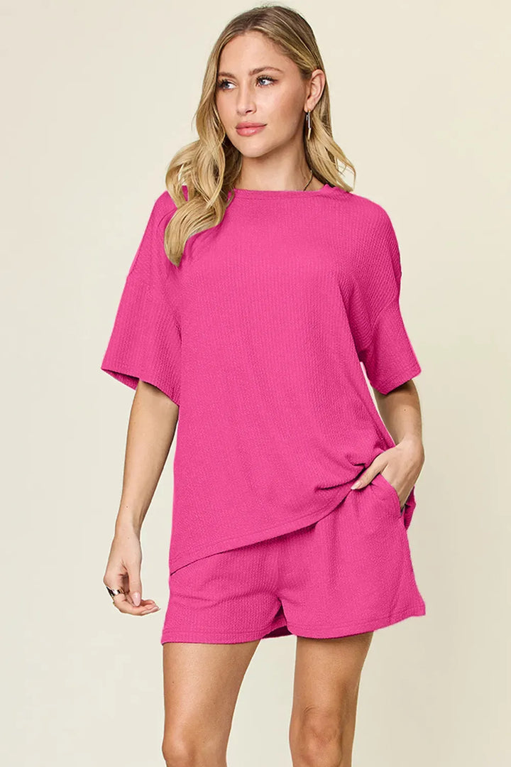 Solid Round-Neck Two-Piece Set — Full Size