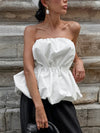 Women's white ruched bubble-hem tube top