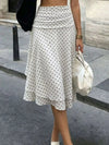White polka-dot ruched tiered skirt