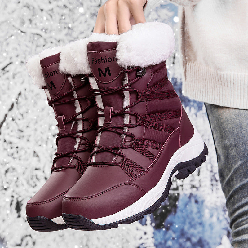 Women's Warm Mid-Calf Fleece-Lined Snow Boots | Lace-Up Winter Shoes