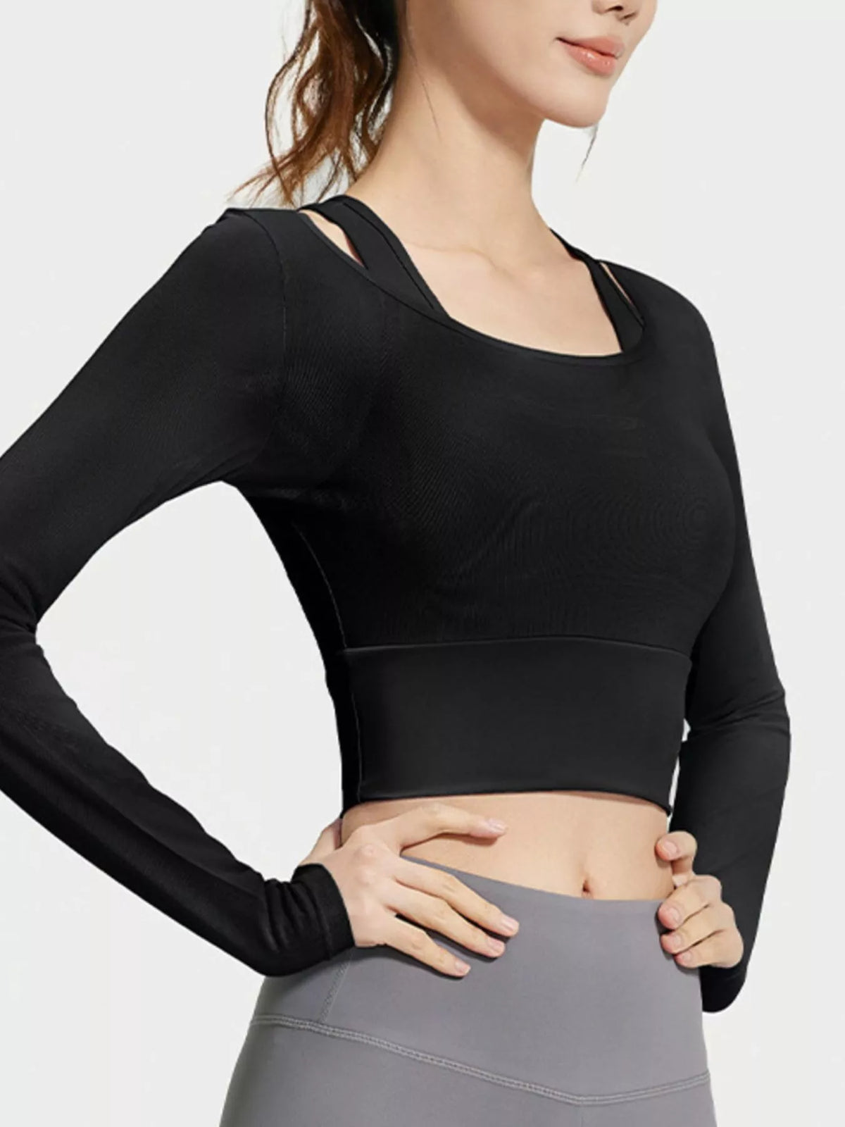 Long-Sleeve Active Top with Built-In Bra