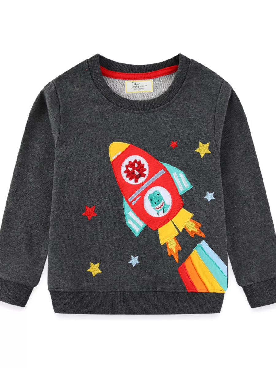 Kids' Rocket Appliqué Cotton-Blend Sweatshirt – Dark Gray