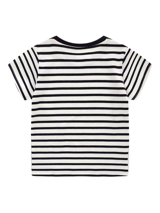 Another view: Kids' Embroidered Stripe Cotton T-Shirt – Black