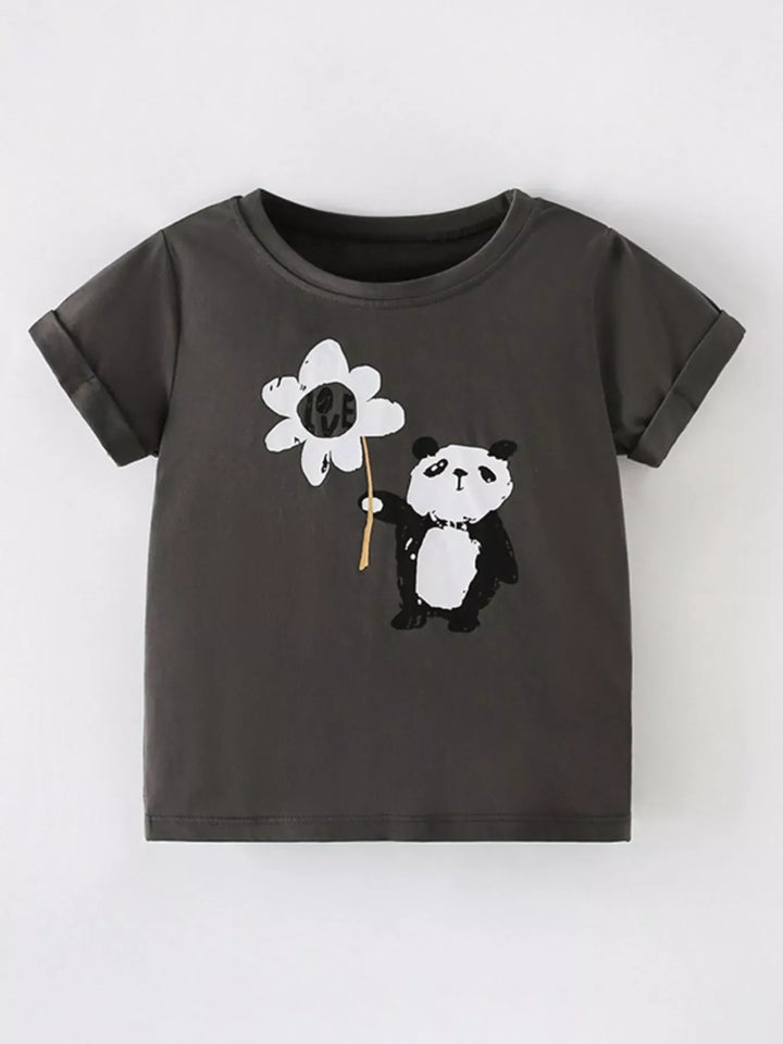Kids' Panda Graphic Cotton-Rich T-Shirt – Dark Gray