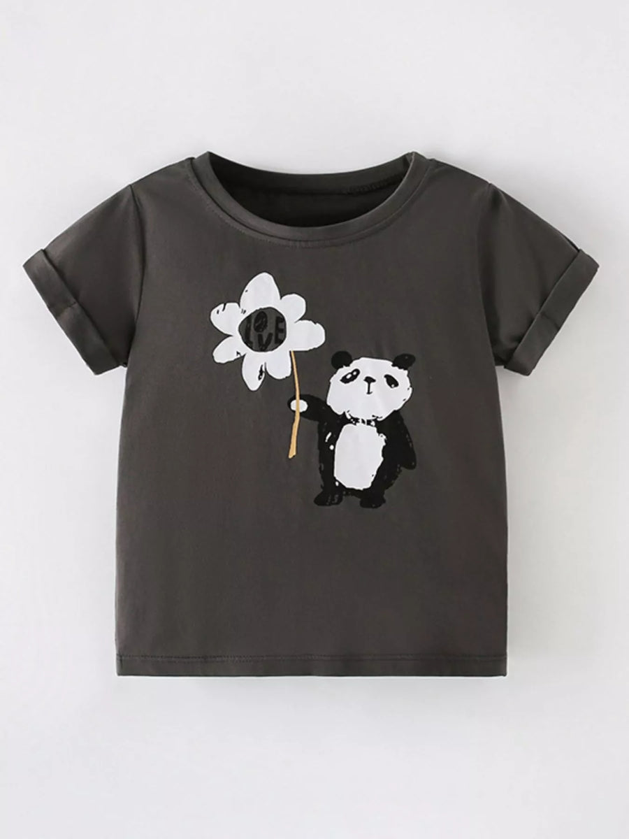 Kids' Panda Graphic Cotton-Rich T-Shirt – Dark Gray