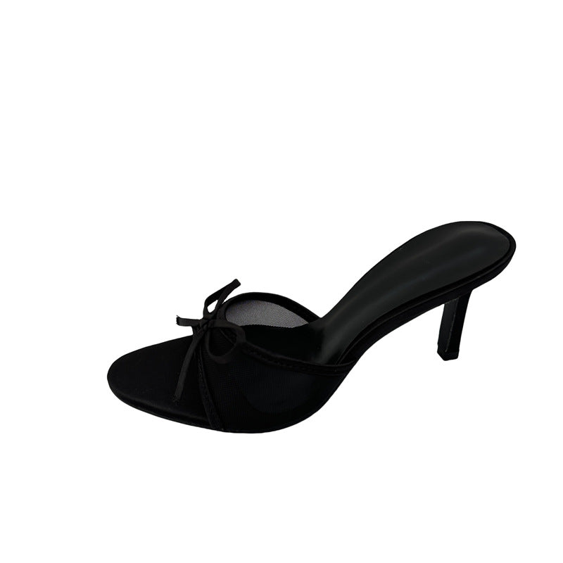 Women's Bow-Tie Mesh High-Heel Slide Sandals - Open-Toe Fashion Heels