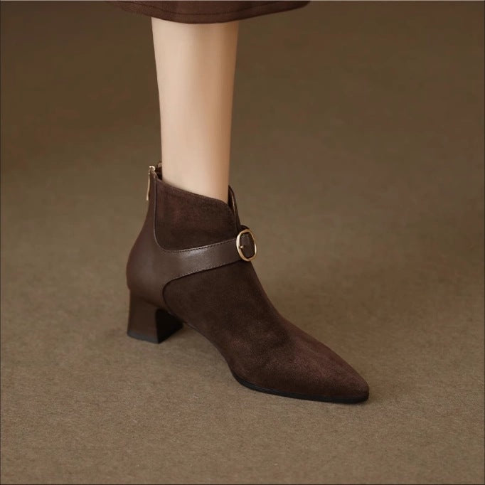 Pointed-Toe Suede Ankle Boots