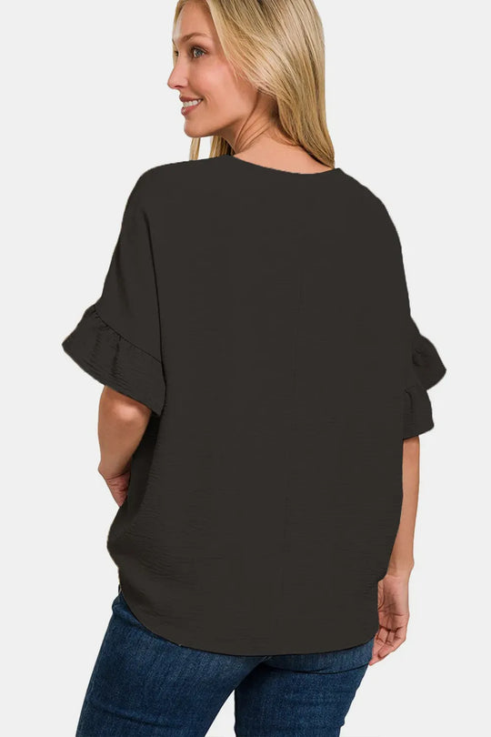 Another view: V-Neck Flutter Sleeve Top