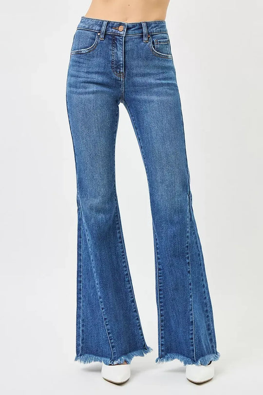 Another view: RISEN Mid Rise Flare Jeans with Side Seam Detailing