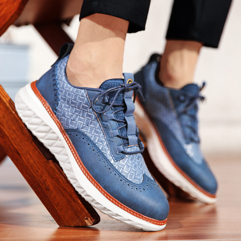 Men's Breathable Woven-Texture Sneakers – Lace-Up Low-Cut Casual Athletic Shoes