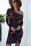 Abstract-print boat-neck long-sleeve mini dress
