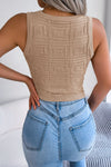 Geometric-knit sleeveless front-cutout crop top