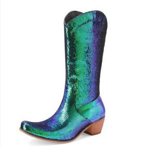 Women's Block Heel Patent Leather Knee-High Boots | Elegant Glossy Dress Boots