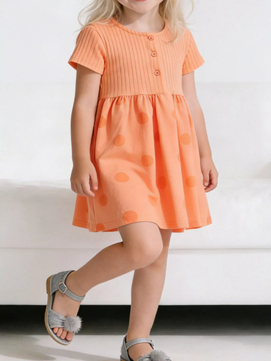 Girls’ Ribbed Polka-Dot Dress — Orange