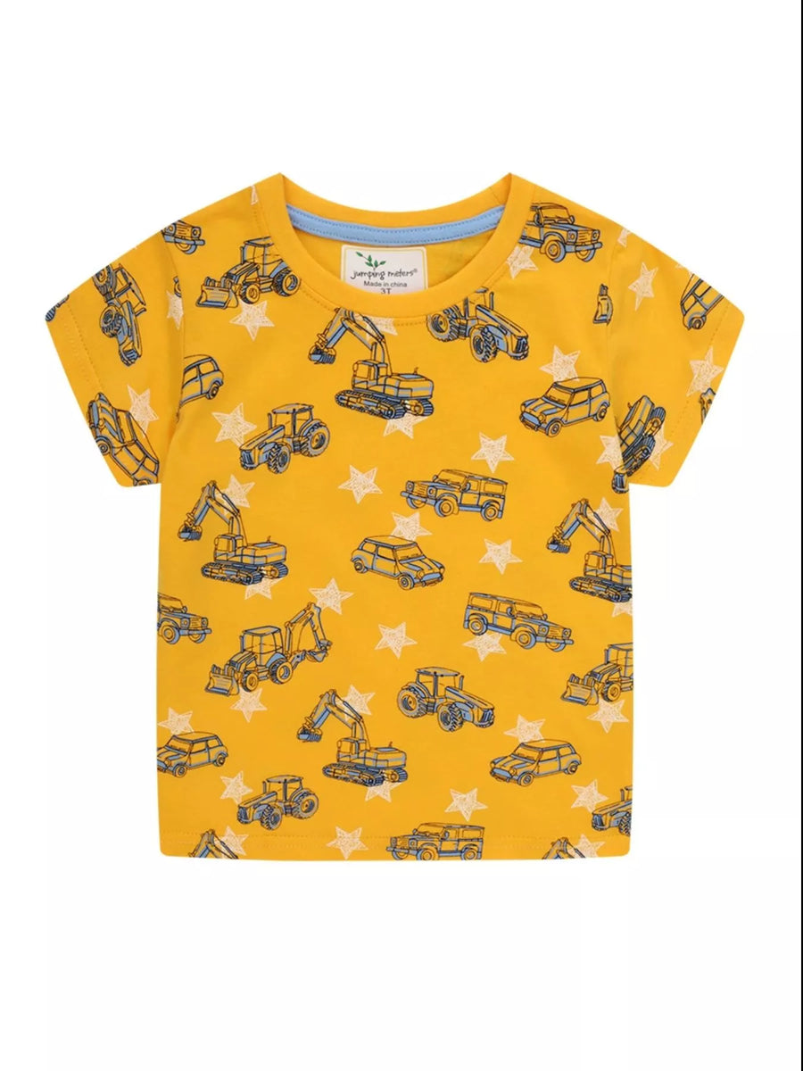 Kids’ Construction Vehicle Cotton T-Shirt — Mustard