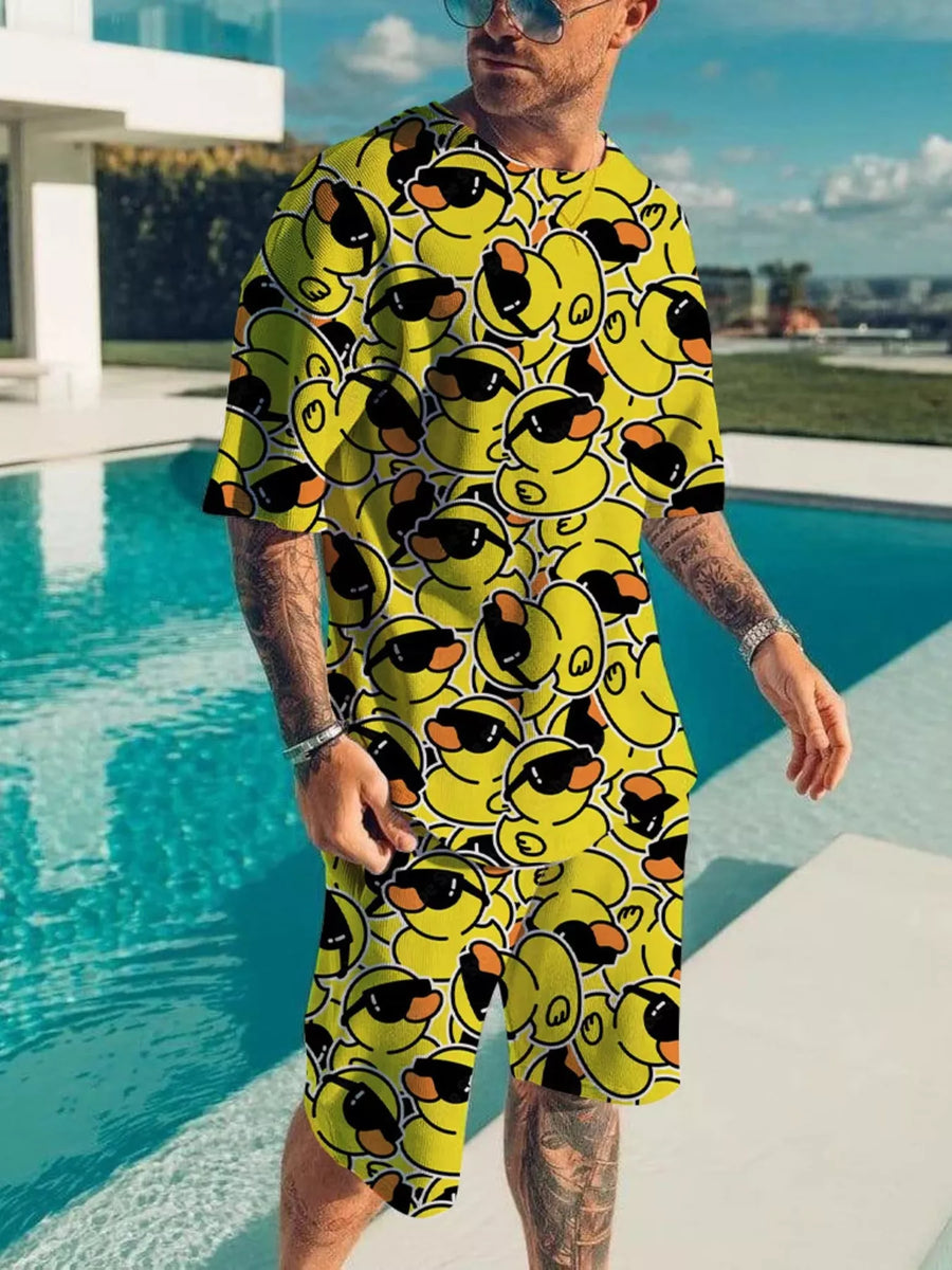 Men's Printed Tee & Shorts Set – Extended Sizes