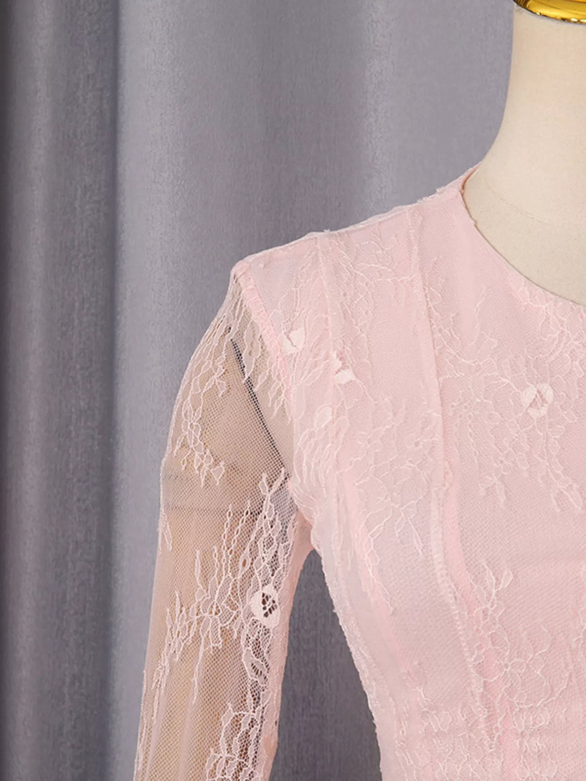 Pink Lace Flare-Sleeve Mini Dress