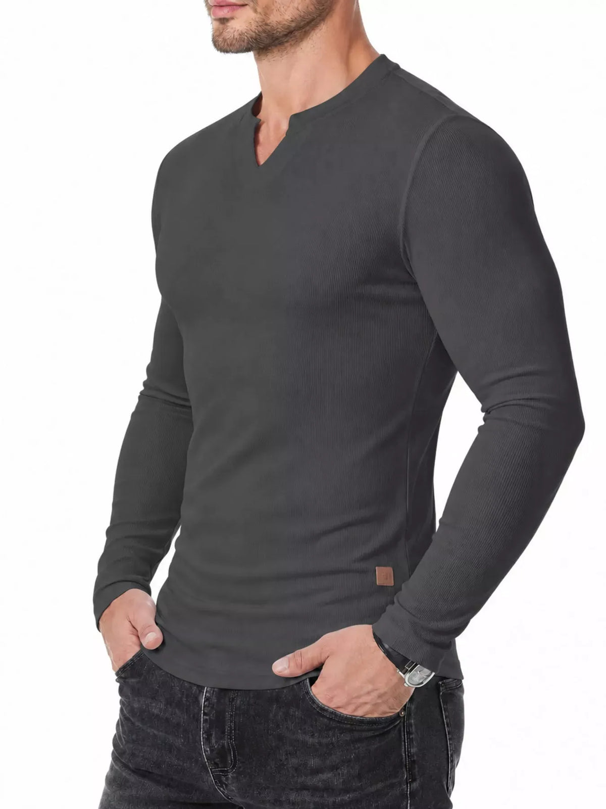 Men's Ribbed Slim-Fit Long-Sleeve Henley — photo 18