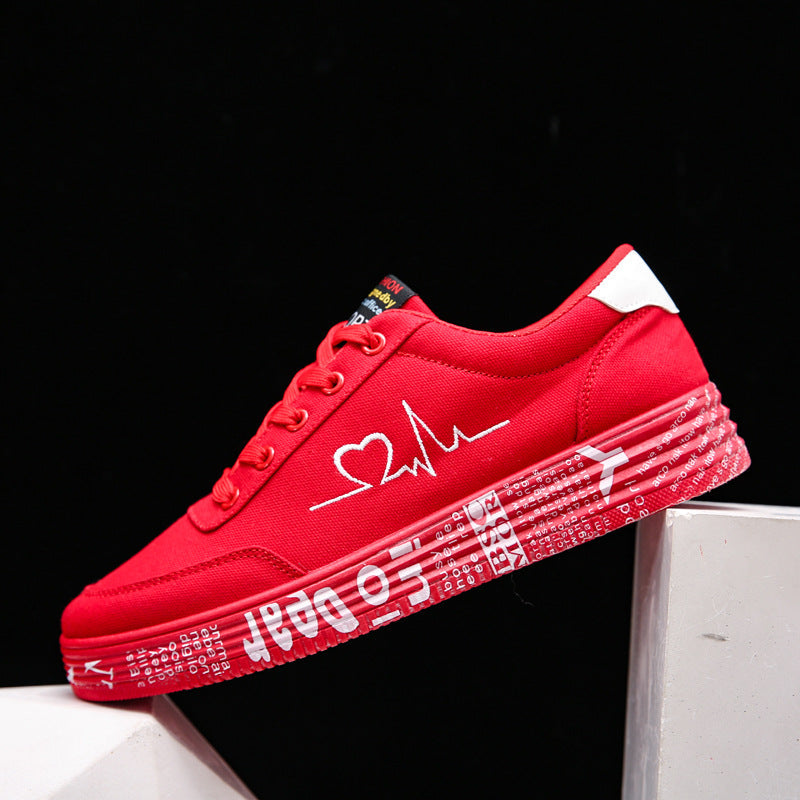 Love Print Canvas Shoes | Unisex Lace-Up Flats Casual Sneakers