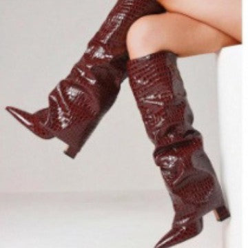 Women's Chunky Heel High-Top Over-the-Knee Boots | Buckle Pointed Toe PU Leather