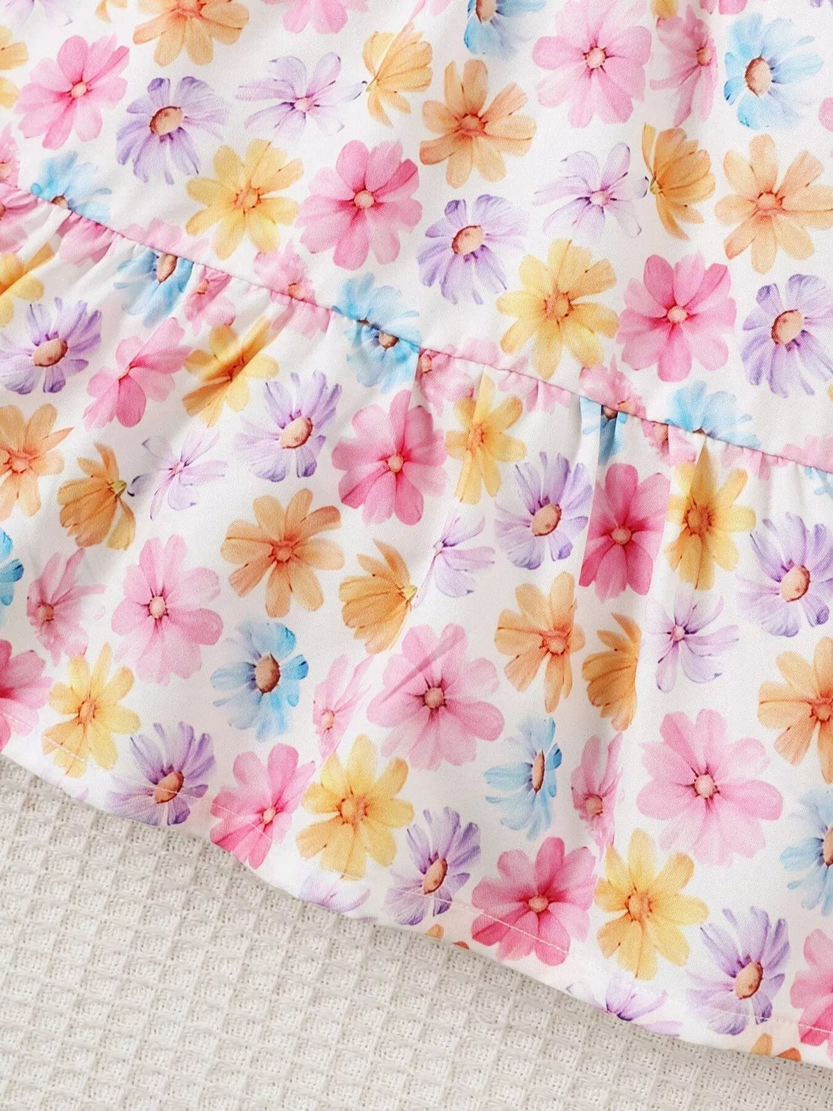 Floral Puff-Sleeve Ruffle-Hem Dress