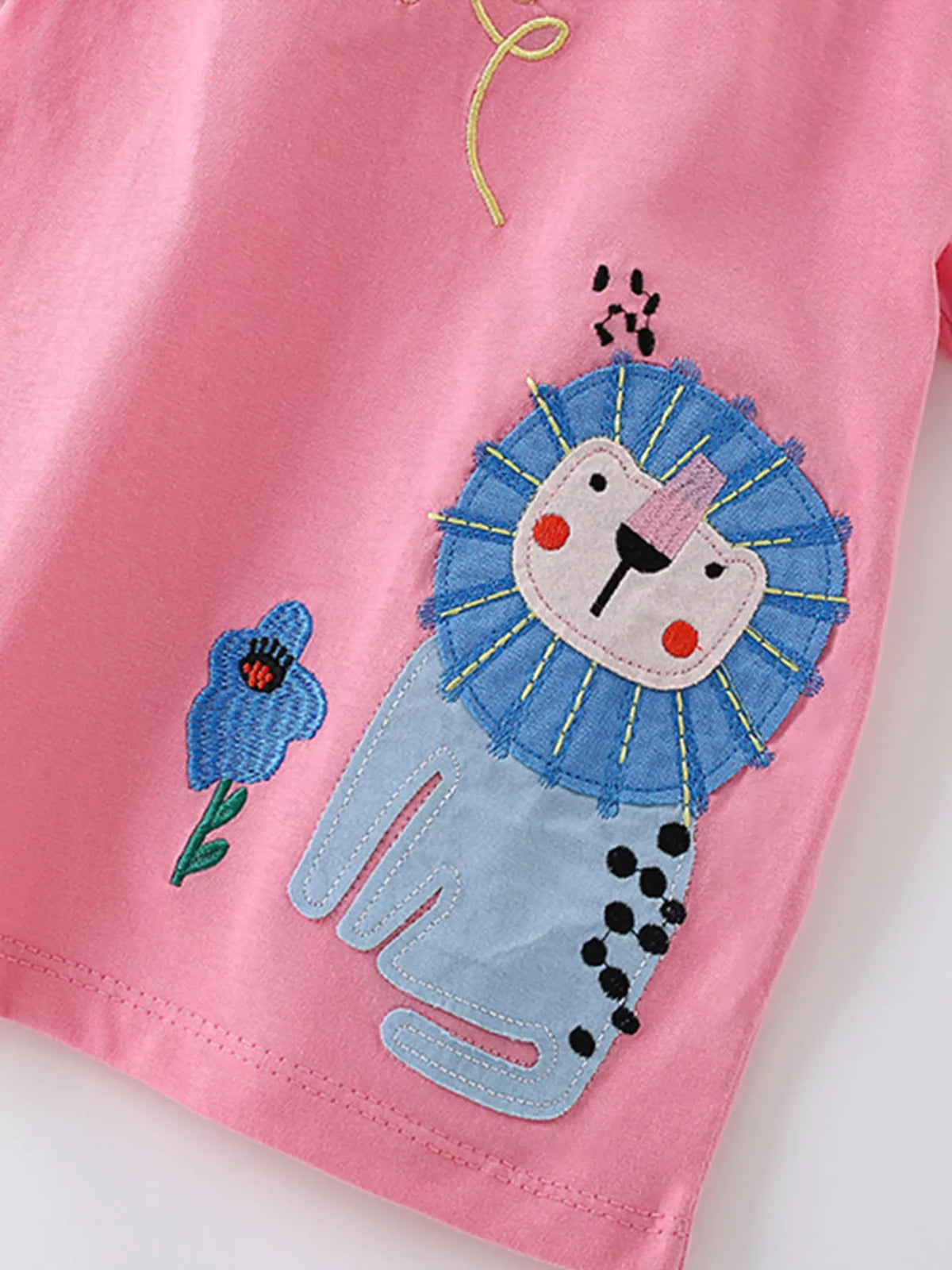 Kids’ Embroidered Cartoon Cotton T-Shirt — Pink