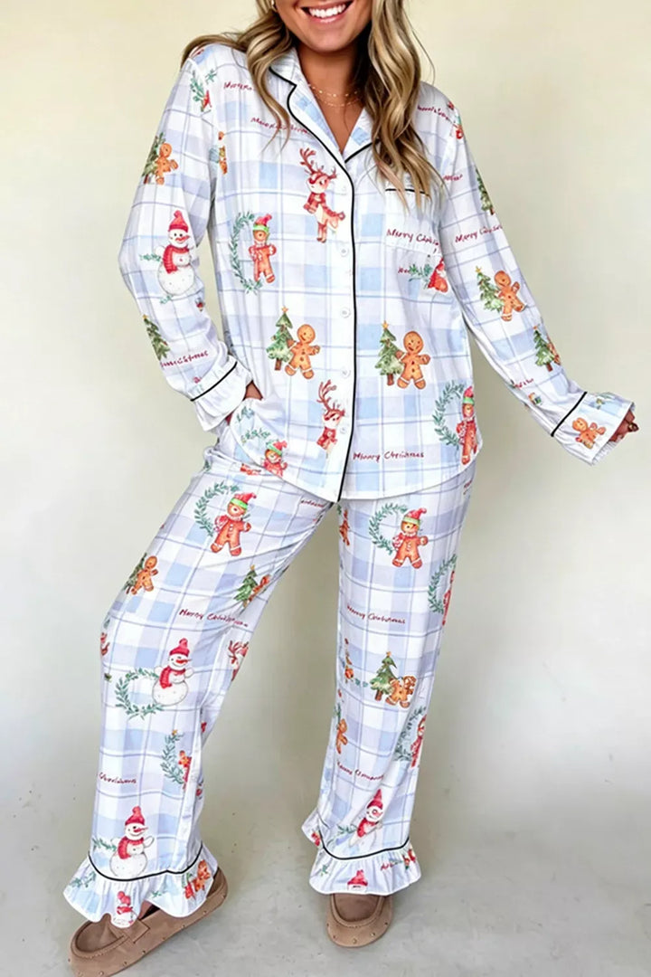 Women's Christmas Plaid Cartoon-Print Pajama Set
