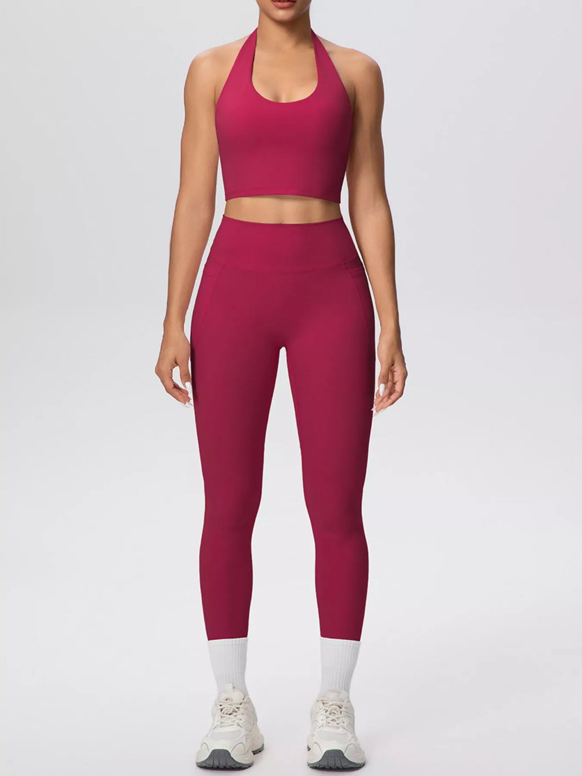 Halter Crop Top & High-Waisted Leggings Set