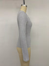 Grey lace-trim long-sleeve Henley top for women