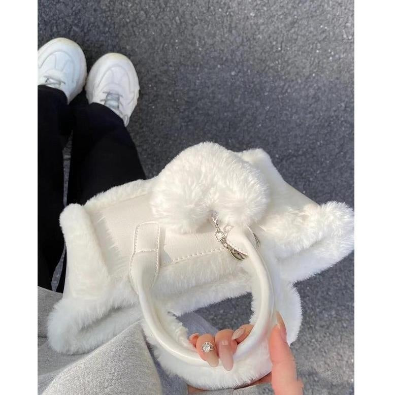 Fluffy Crossbody Bag for Women – Plush PVC Patchwork Shoulder Bag
