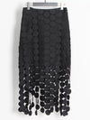 Cascading disc-fringe asymmetrical midi skirt