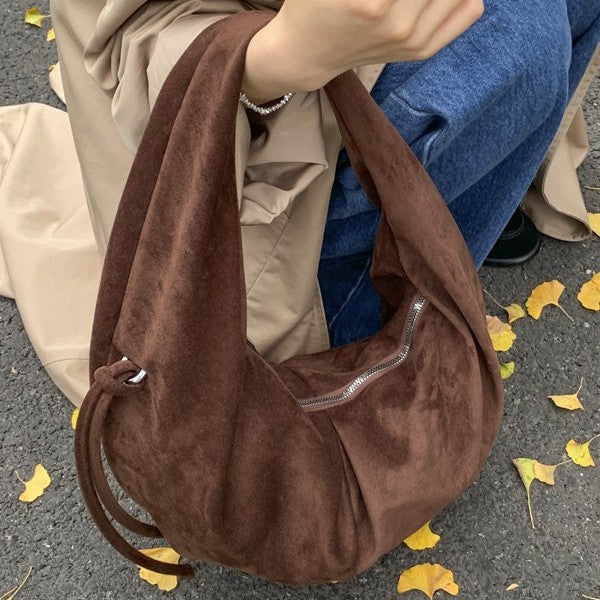 Suede Pleated Tote Bag for Women – Retro Minimalist Dumpling Shoulder Bag